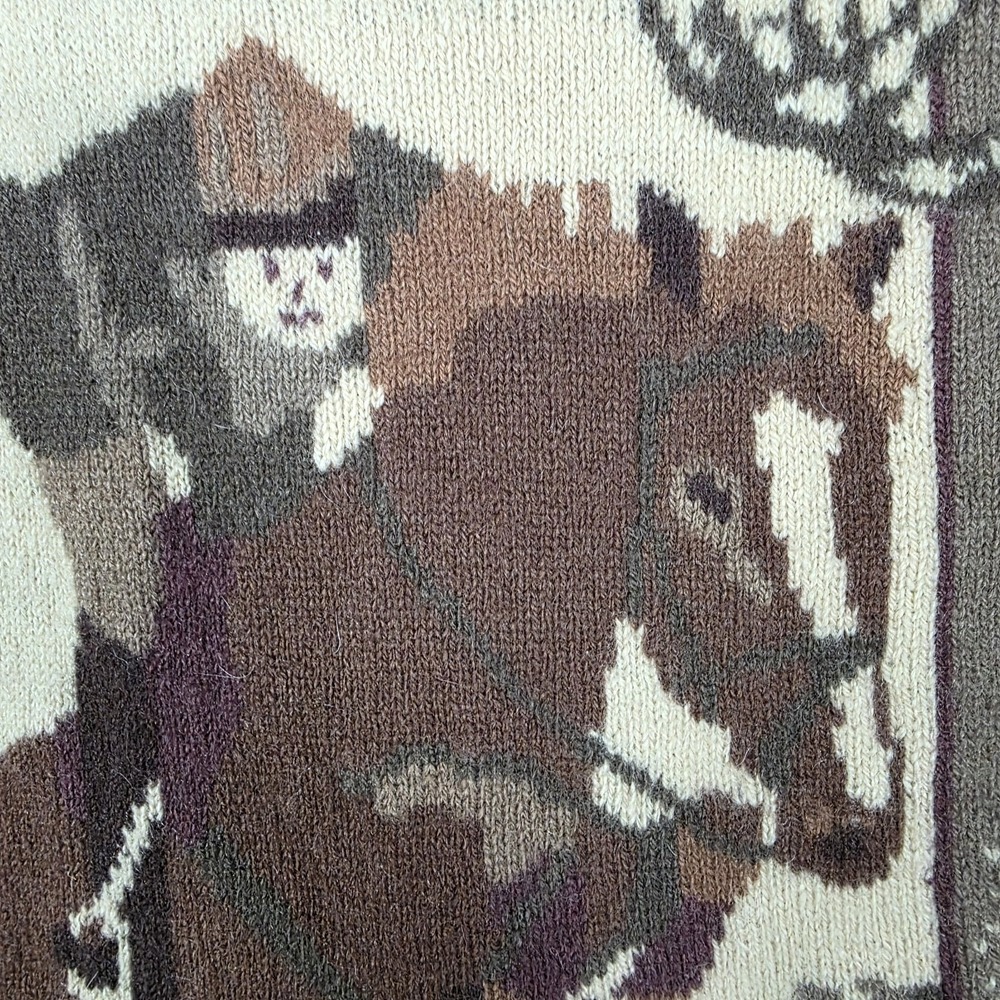 Vintage EQUE Fashion Shetland Wool Horse Sweater Womens S M Equestrian Old Money - Picture 5 of 10